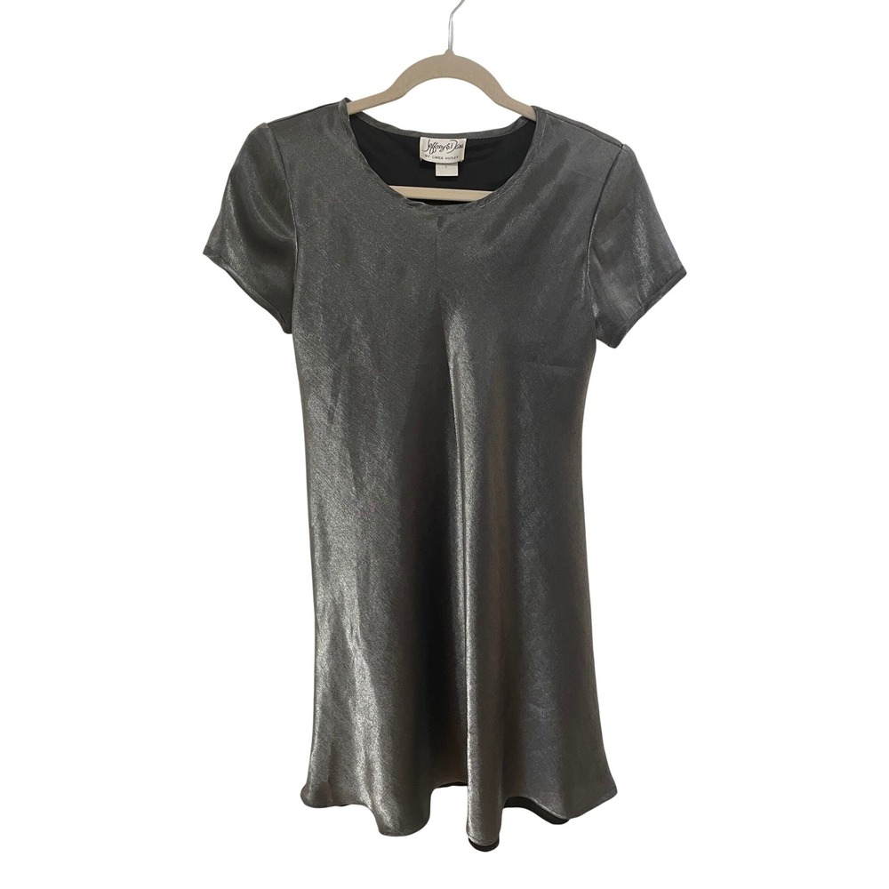Vintage Mini Dress Metallic Silver Bias Cut Jeffrey & Dara Linda Hutley 8